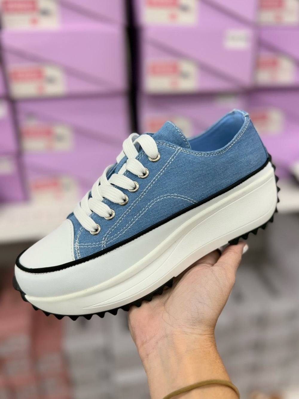 Women's Blue Platform Canvas Sneakers